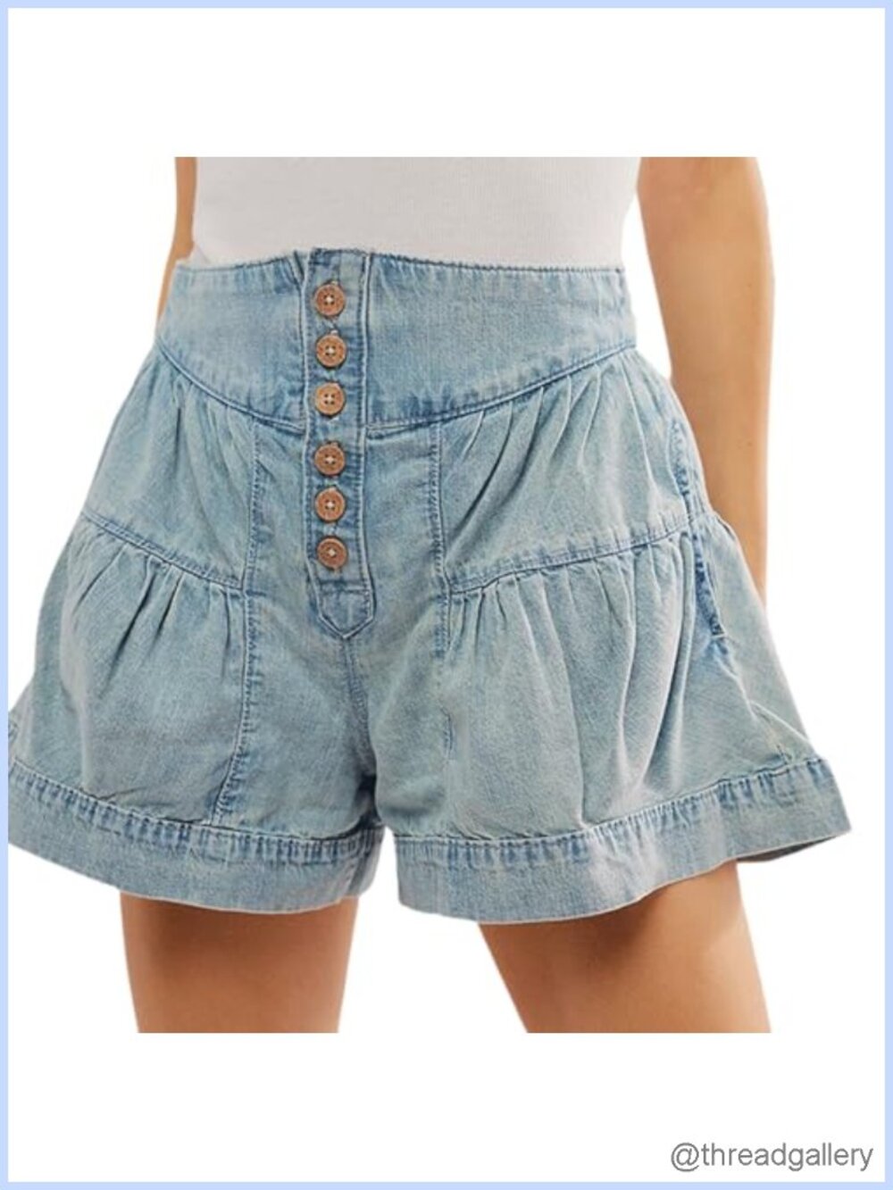 CHARTOU Women Ruffle Hem Denim Shorts High Waist Wide Leg Flare Stretchy Jean